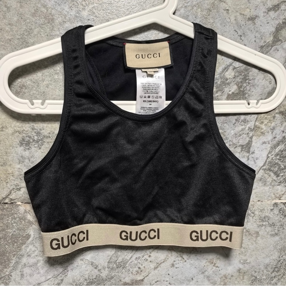 Gucci Black and Cream Sports Bra with Signature Logo Band